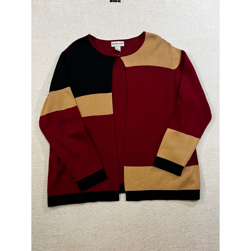 Vintage Y2K Colorblock Knit Cotton Cardigan Red Tan Black 1X